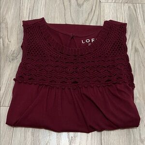 LOFT Rich Burgundy Crochet Detail Tank Top